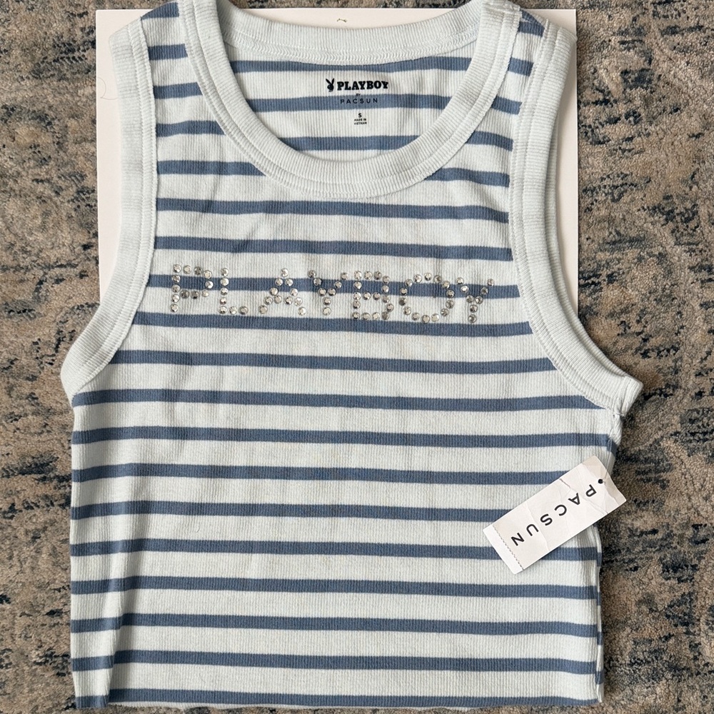 PLAYBOY x PacSun Blue and White Striped Tank